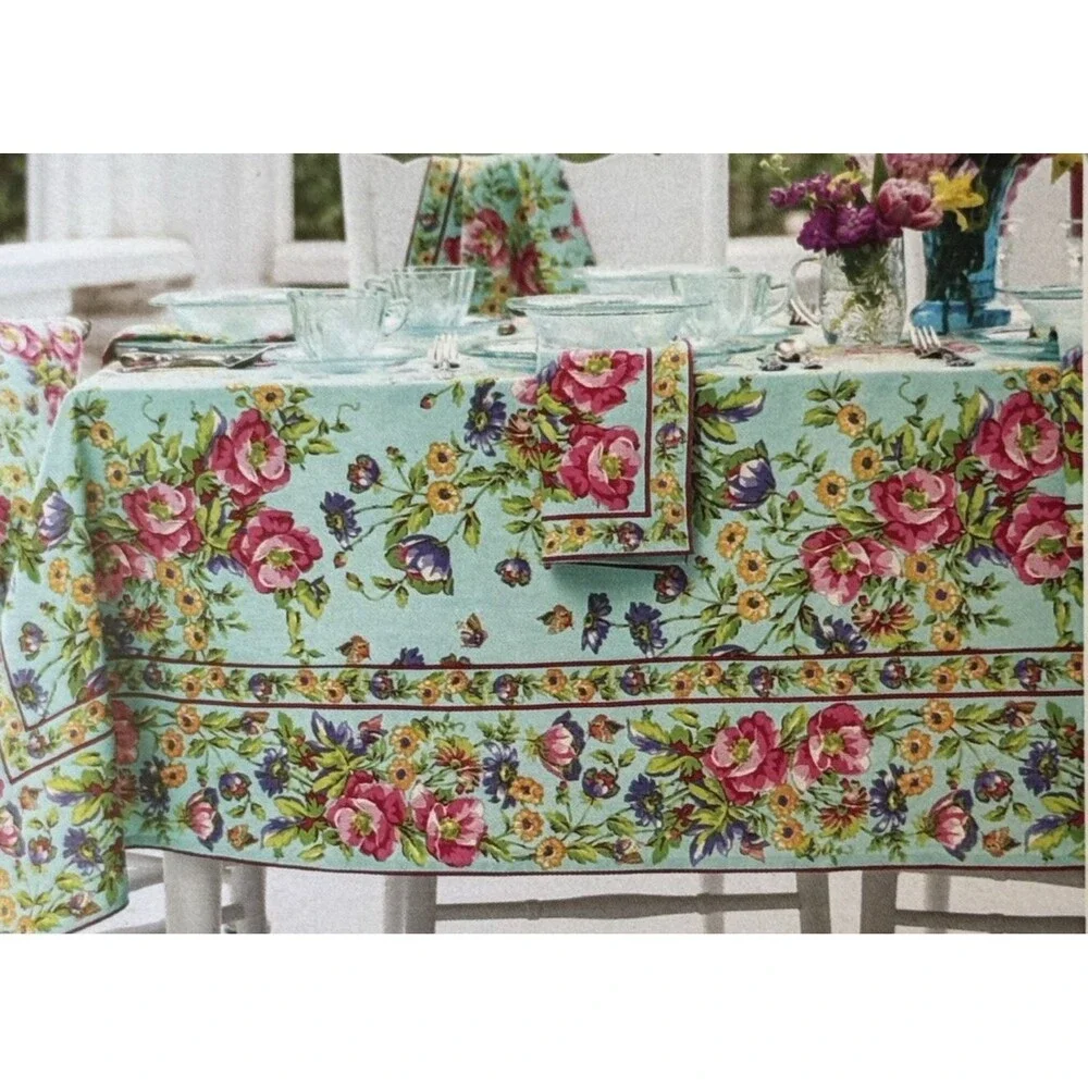 April Cornell Penny's Patio Tablecloth 60x84 Floral English Country Garden Teal